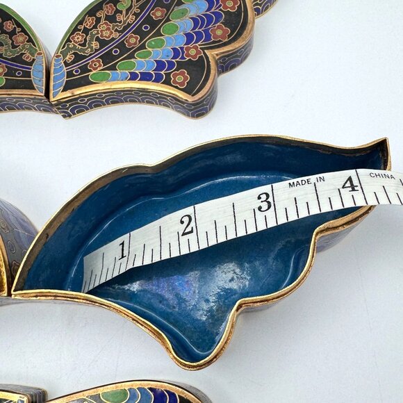 Cloisonné Vtg Brass Butterfly Trinket Box Blue Green Black Gold Tone Chinese - Picture 7 of 15